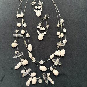 Triple Strand White Necklace and Earring Set